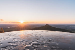 Panorama board, Zellerhorn, Zellerhornwiese, Hohenzollern Castle, sunset, Bisingen, Swabian Jura, Baden-Wuerttemberg, Germany, Europe Panorama board, Zellerhorn, Zellerhornwiese, Hohenzollern Castle, sunset, Bisingen, Swabian Jura, Baden-Wuerttemberg, Germany, Europe